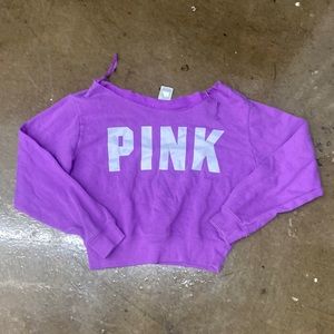 VICTORIAS SECRET PINK SZ SMALL PURPLE BOAT NECK CROP TOP LONG SLEEVE SWEATER